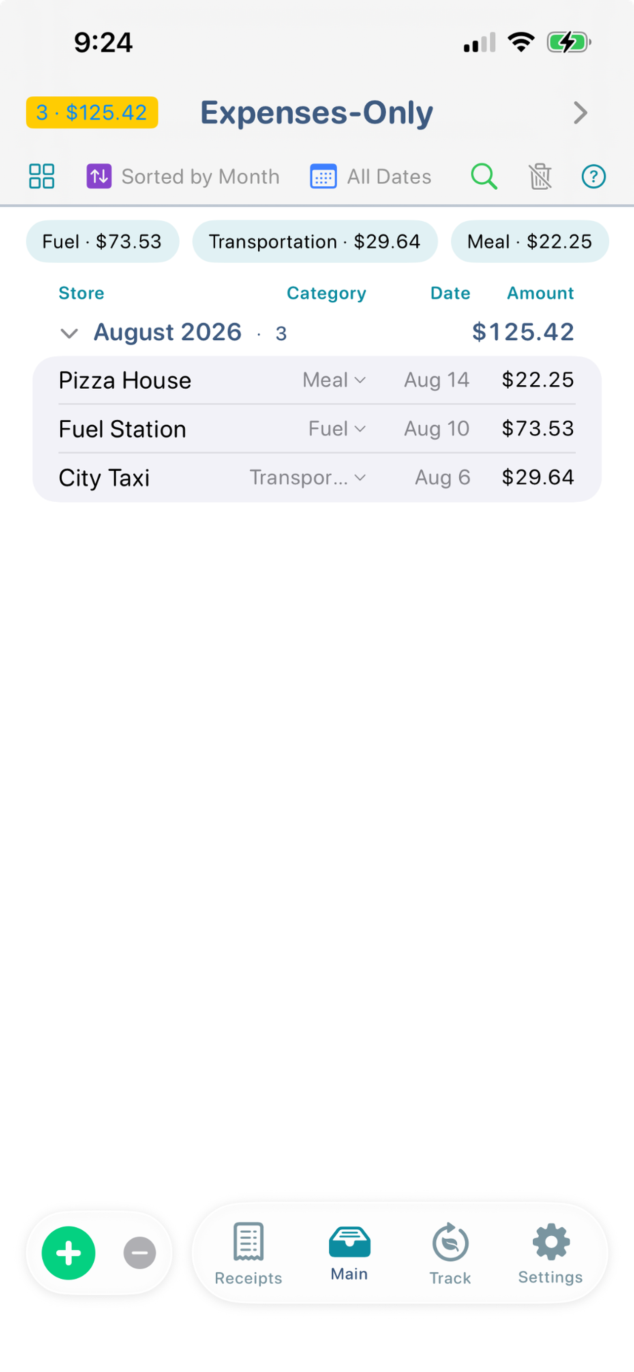 ItsRecord Expenses-Only screen
